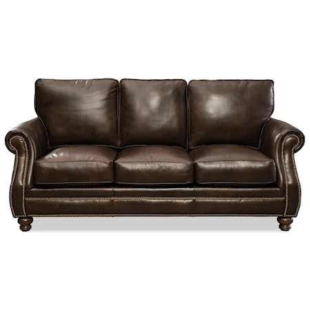 Traditional Leather Sofa with Blend Down Cushions